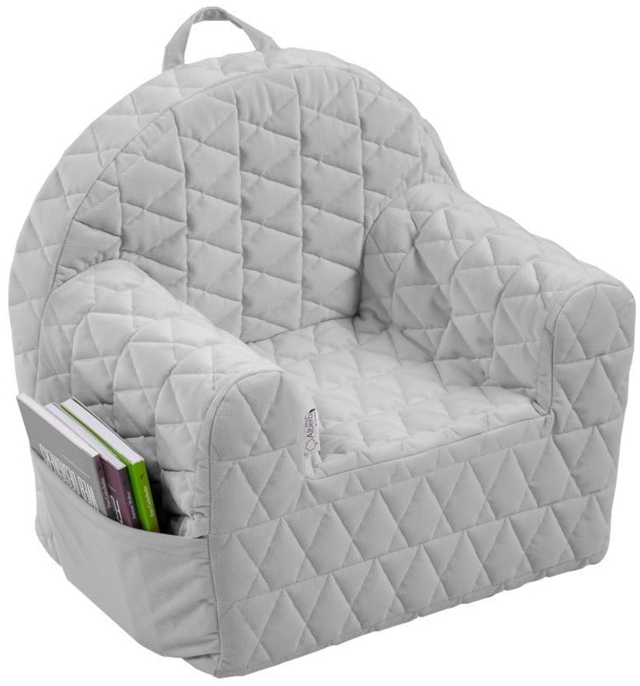 Albero Mio Kindersessel Grau für Jungen und Mädchen, Babymöbel, Kindersofa bequem, mit waschbarem Bezug und Spielzeug-Staufach Bild 1