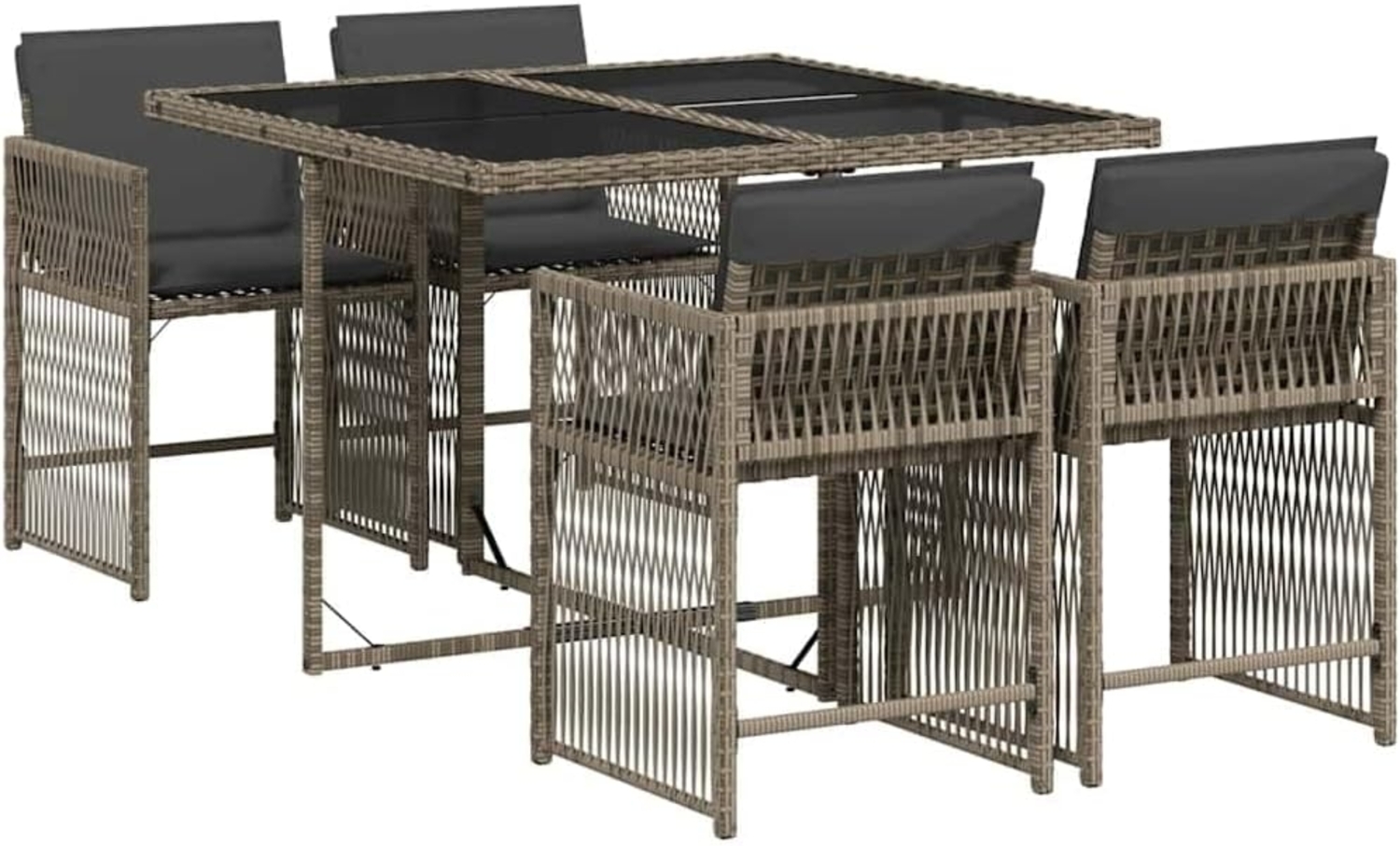 vidaXL 5-tlg. Garten-Essgruppe mit Kissen Grau Poly Rattan 3211616 Bild 1