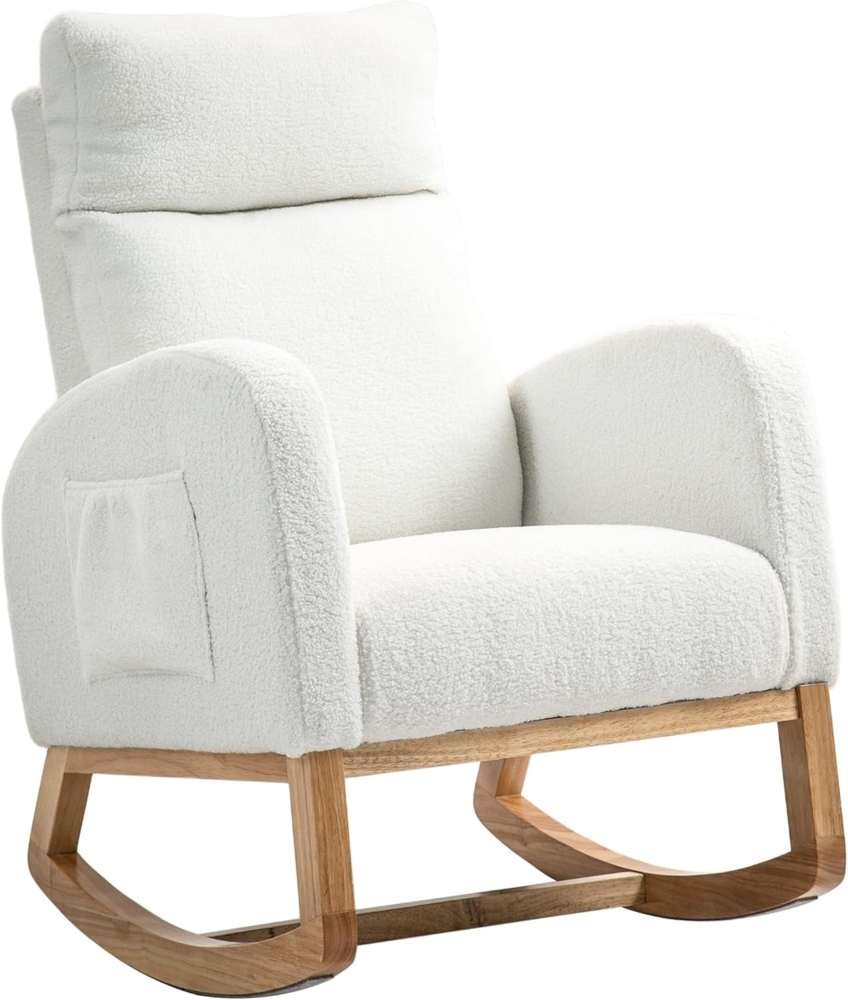 HOMCOM Schaukelstuhl mit Samtoptik (Schwingsessel, 1 St), bis 120 kg belastbar, für Schlafzimmer, Wohnzimmer, Cremeweiß Bild 1