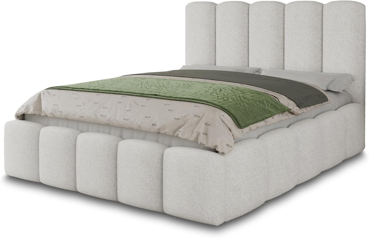 Polsterbett Aura - Bettkasten mit Gasdruckfedern - Doppelbett mit Lattenrost, Bett mit Polsterkopfteil, Bettgestell, Schlafzimmer, Bouclé-Stoff (140 x 200 cm, Weiß (Coral 70)) Bild 1