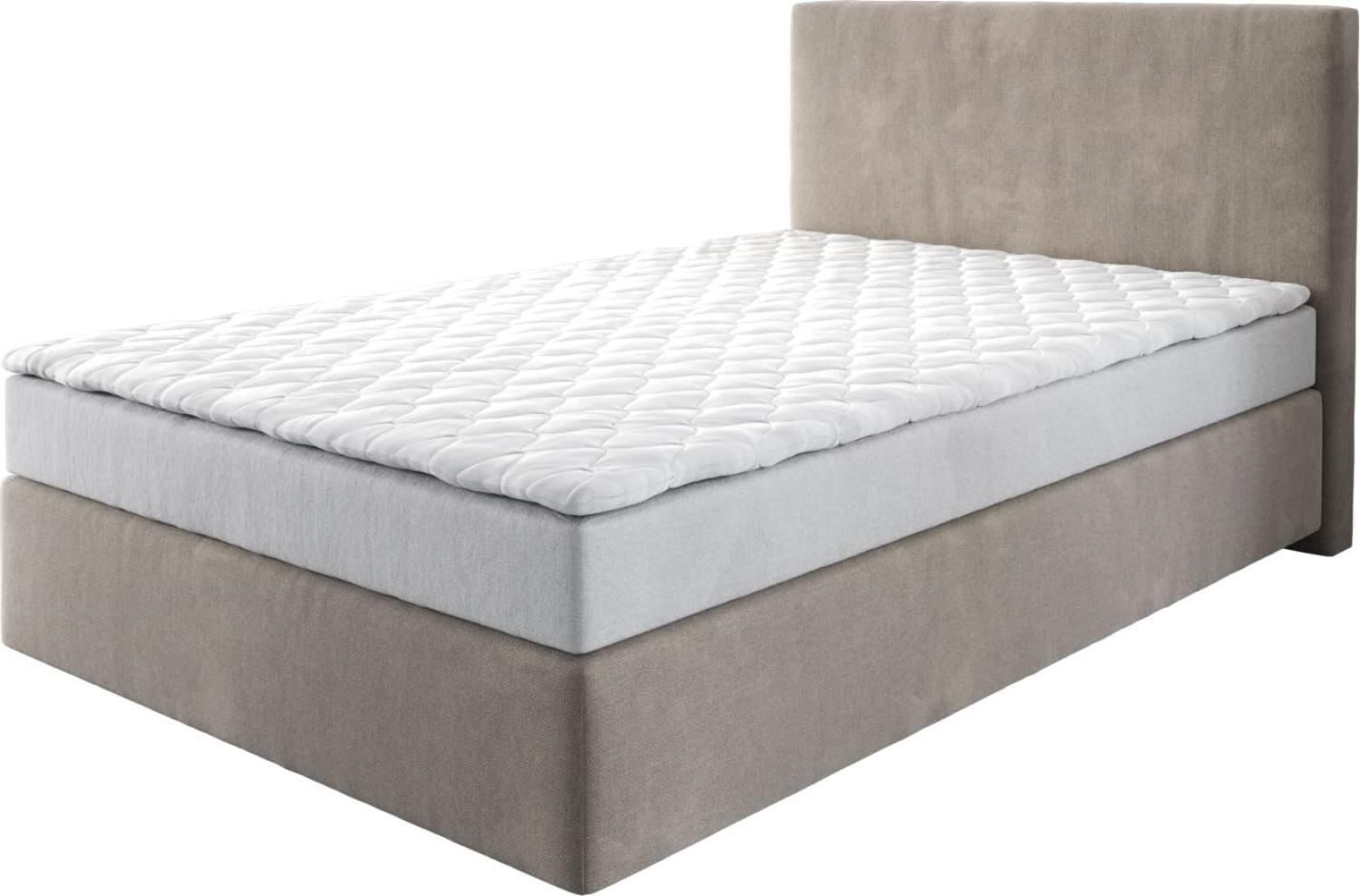 Boxspringbett Dream-Well 120x200 cm Mikrofaser Beige mit Matratze und Topper Bild 1
