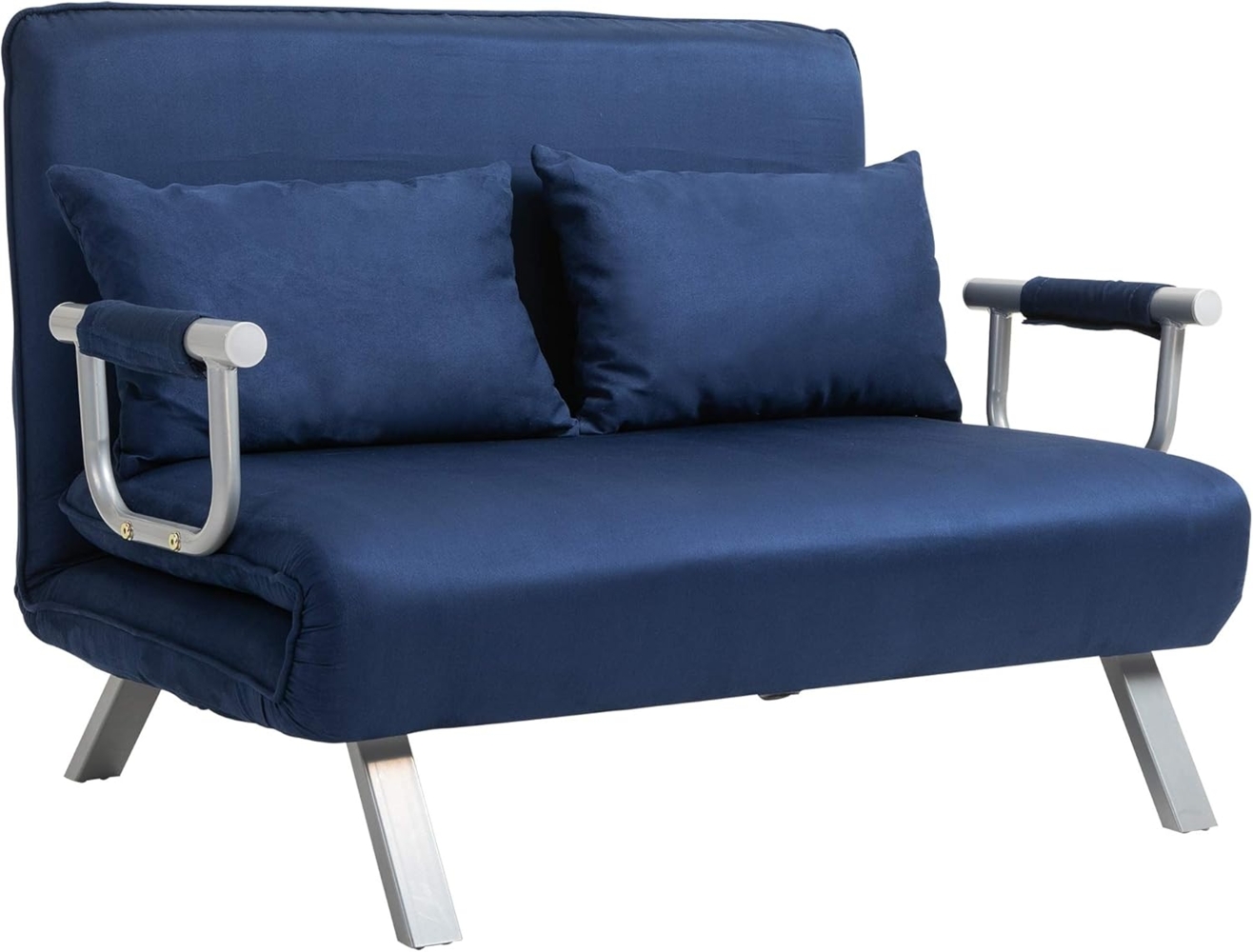 HOMCOM Schlafsofa 2er-Sofa mit Schlaffunktion, Verstellbarer Rückenlehne, Kissen, Couch 1 Teile, für Wohnzimmer, Schlafzimmer, Blau Bild 1