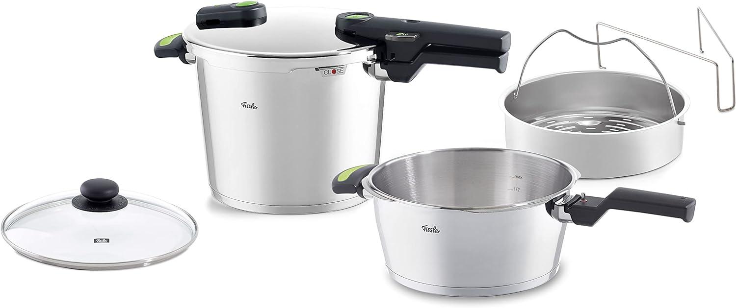 Fissler Schnellkochtopf Vitaquick green 6 L Bundle mit Einsatz, 3. 5 L Pfanne und Glasdeckel, 600 350 13 090 0 Bild 1