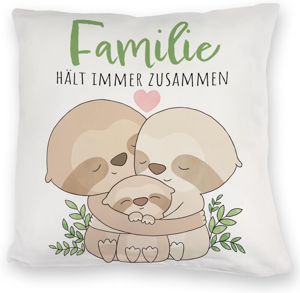 speecheese Dekokissen Faultier Kuschelkissen mit Spruch Familie hält immer zusammen Bild 1