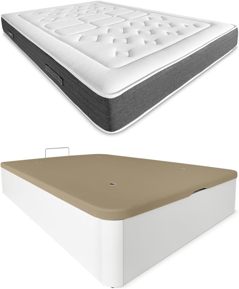 DUÉRMETE ONLINE - Packung viskoelastische Matratze Bio Nature Dicke 24 cm + Klappbett aus Holz, große Kapazität | Farbe Weiß 150x190 Bild 1