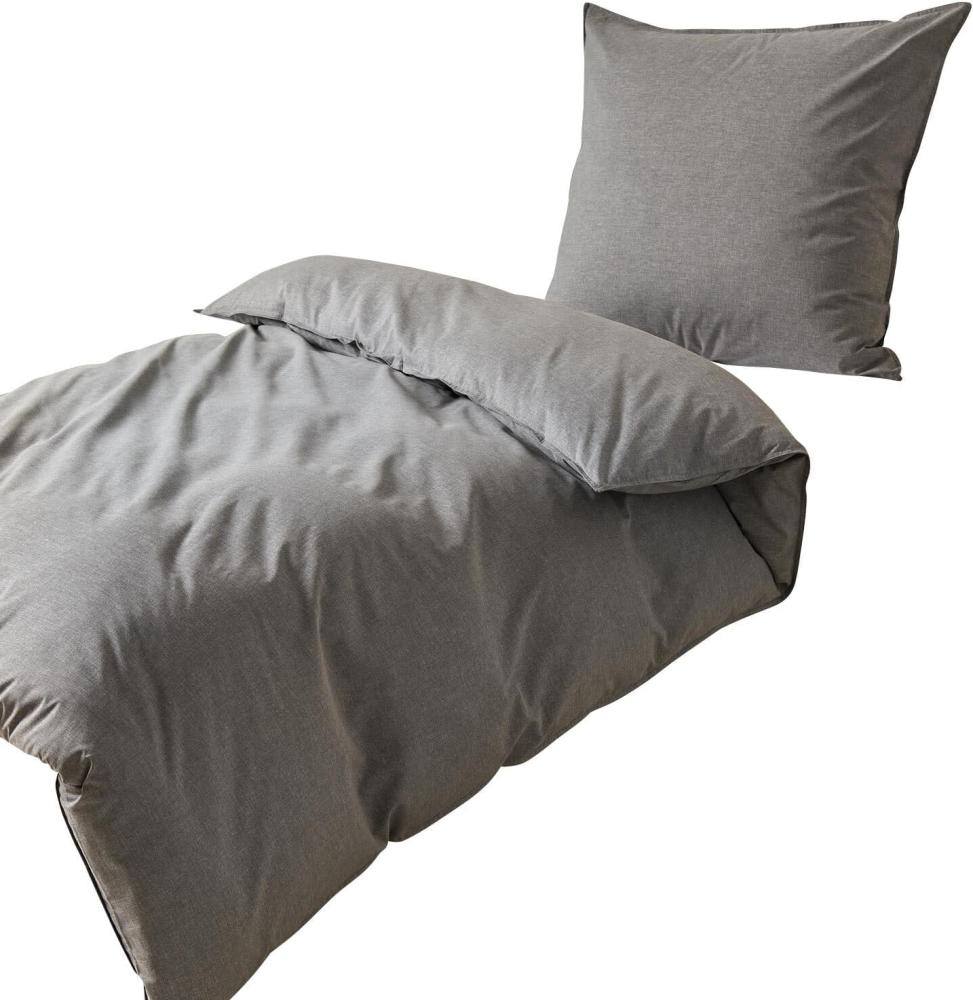 Traumschlaf Basic Uni Bettwäsche Chambray|135x200 cm + 80x80 cm| anthrazit Bild 1