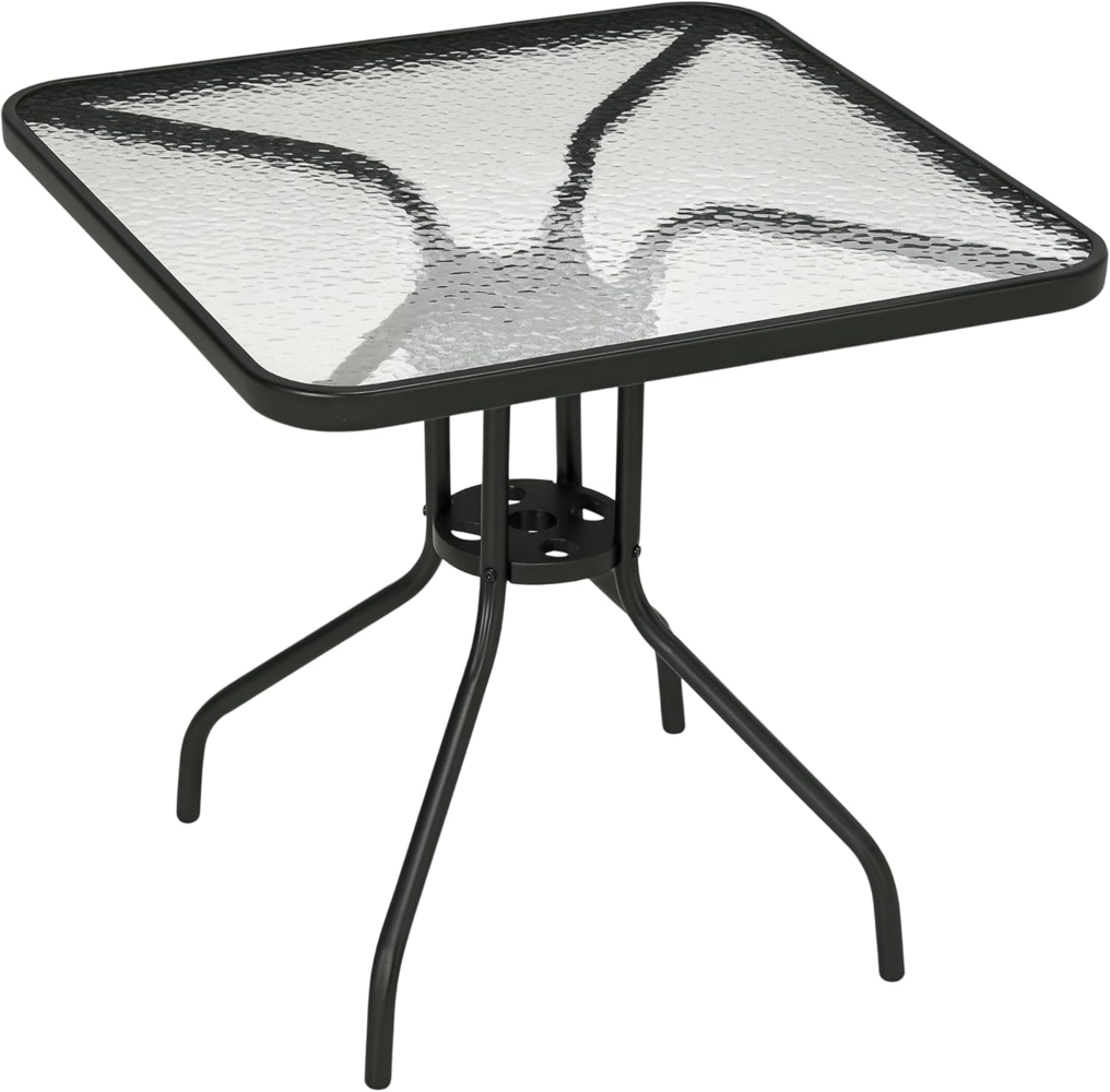 Outsunny Gartentisch aus Metall, 76x76 cm, wetterfest, mit Schirmloch (quadrarisch Balkontisch, 1-St, rutschfest Buffettisch), für Outdoor, Garten, Terrasse, Balkon, Schwarz Bild 1