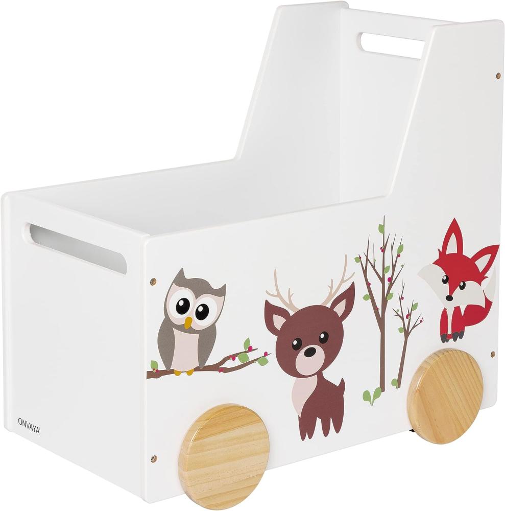 ONVAYA® Spielzeugkiste aus Holz | Waldfreunde | Lauflernwagen mit Gummirädern | Geräuscharm | individuell gestaltbar | kinderleichter Zusammenbau Bild 1