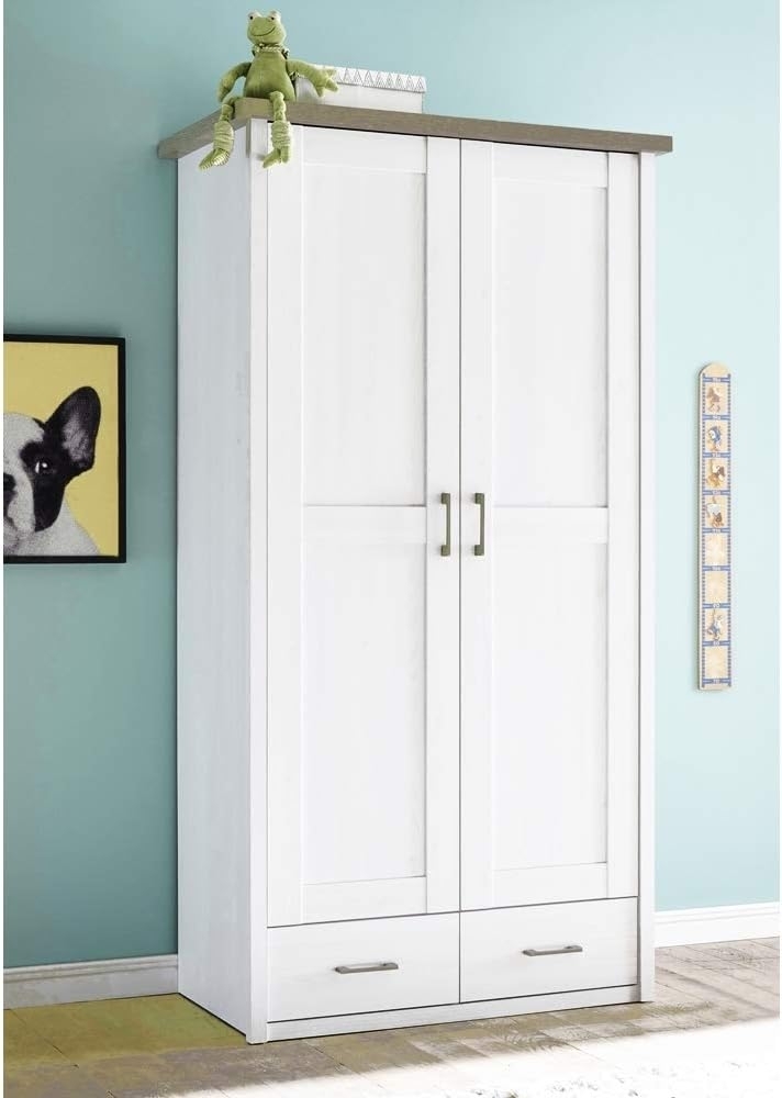 Kleiderschrank im Landhaus Design LUND-78 in Pinie weiß Nb. /Trüffel Eiche Nb, B/H/T: ca. 106/201/55 cm Bild 1