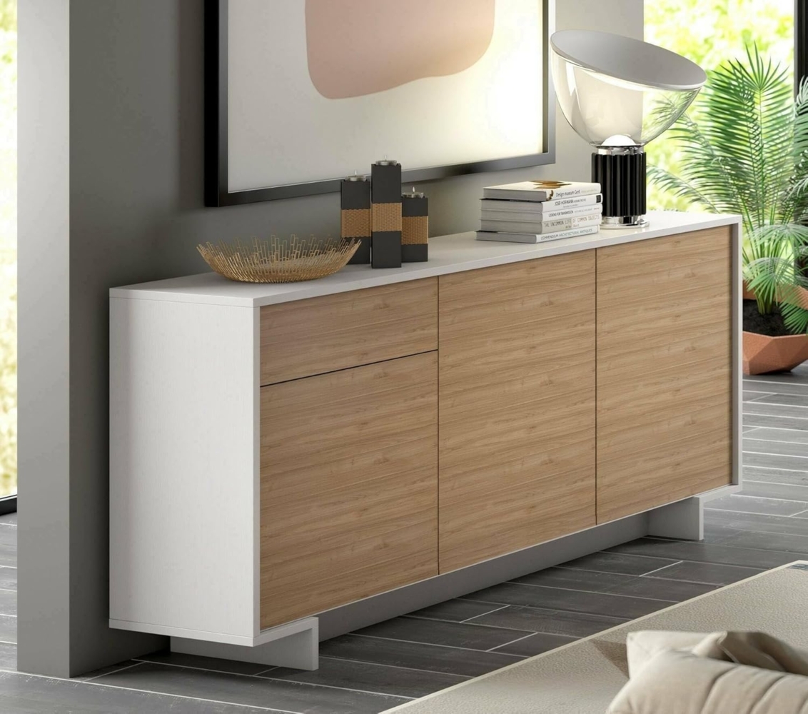 Dmora - Sideboard Agrifoglio, Wohnzimmer-Sideboard, Wohnzimmer-Buffet mit 3 Türen und 1 Schublade, 100% Made in Italy, 170 x 42 x 78 cm, Weiß und Eiche Bild 1