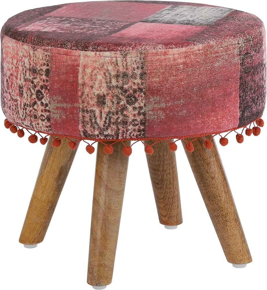 WOMO-DESIGN Sitzhocker aus Holzbeine, Stoffbezug, 38 x 36 cm, Holzoptik, Rot, Polsterhocker, Fußhocker, Holzhocker, Sitzfläche, Hocker, Sitz rund, Kleiner Hocker, Hocker für Zuhause Bild 1