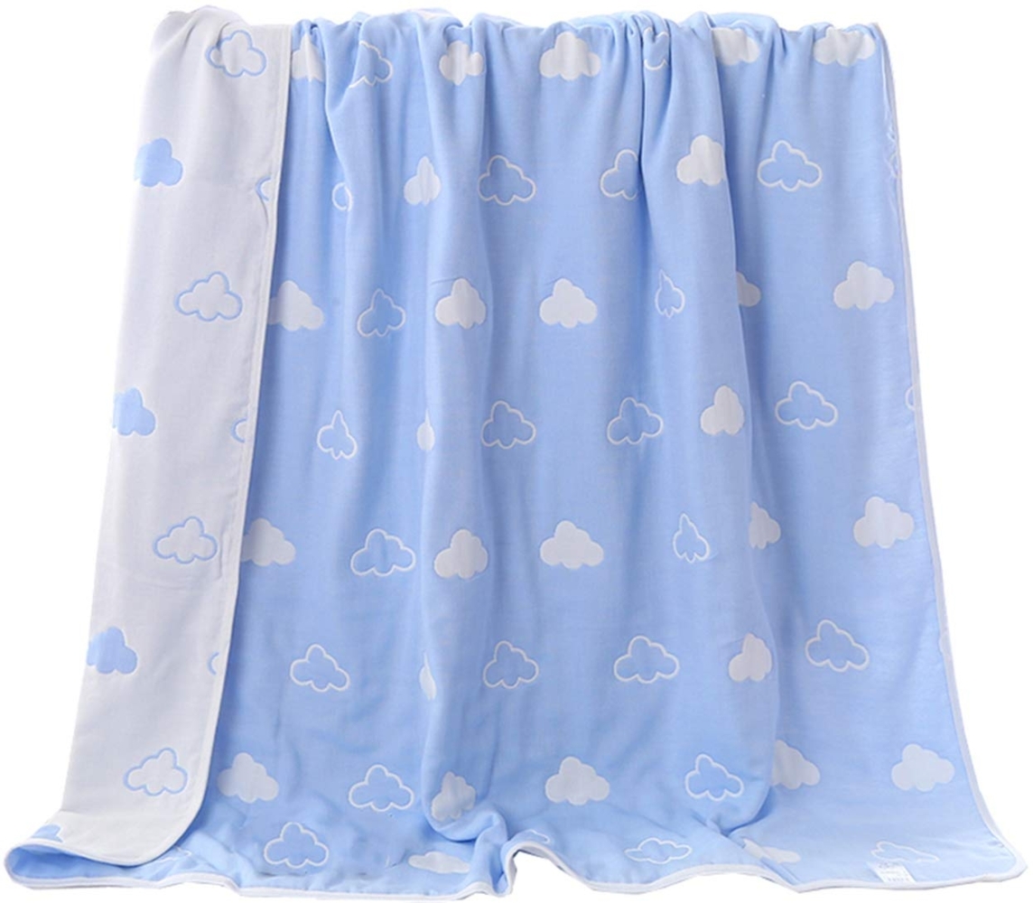 Hayisugar Baby Kuscheldecke, extra weich, 100% Baumwolle, 6-lagig, Decke, Babydecke, Einschlagdecke, Kinderwagendecke, Kinderdecke, Wohndecke Tagesdecke Sommerdecke, Blau Wolke, 110 x 105 cm Bild 1