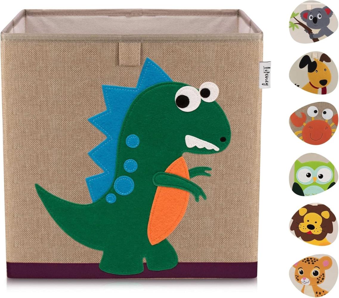 Lifeney Aufbewahrungsbox mit Dinosaurier Motiv I Spielzeugbox mit Tiermotiv passend für Würfelregale I Ordnungsbox für das Kinderzimmer I Aufbewahrungskorb Kinder Bild 1