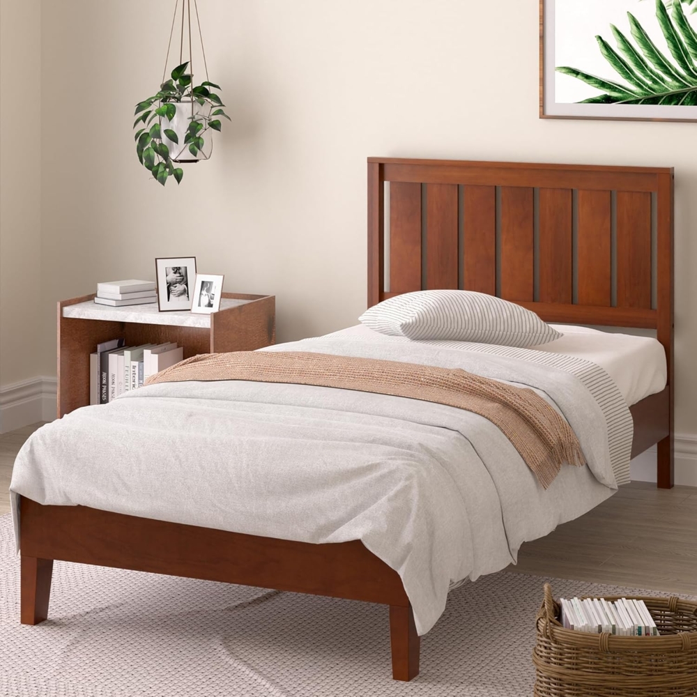 ZINUS Vivek 30 cm Deluxe-Plattformbettrahmen aus Holz mit Kopfteil | Holzlattenunterstützung | Einfache Montage | 100x200 cm | Antik-Espresso Bild 1