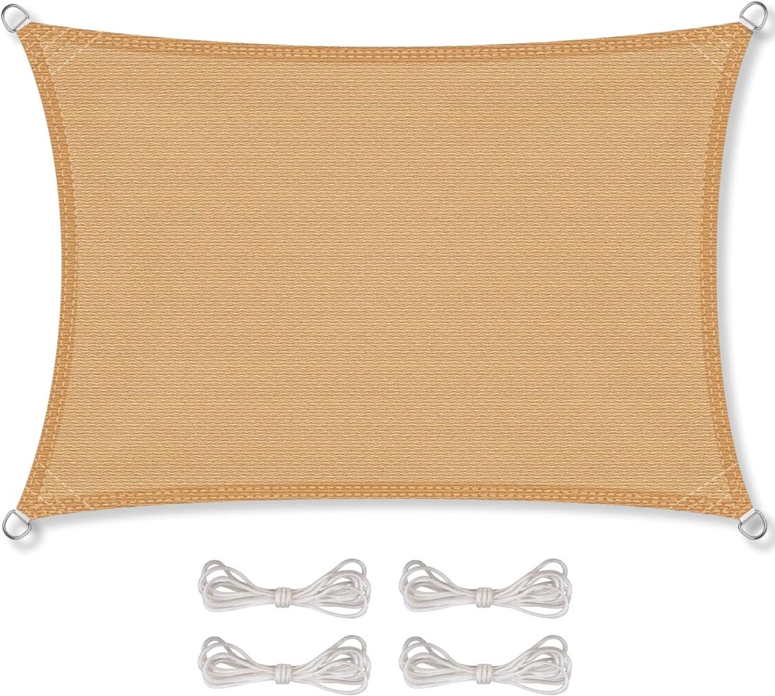 CelinaSun Sonnensegel inkl Befestigungsseile Premium HDPE wetterbeständig atmungsaktiv Rechteck 4x6 m Sand beige Bild 1