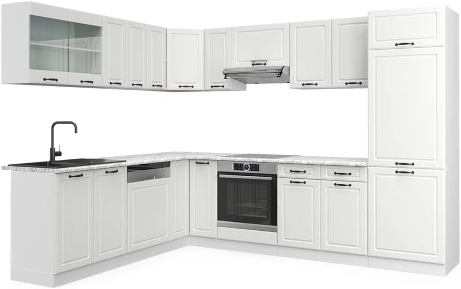 Eckküche R-Line Weiß Landhaus/Weiß 287 x 60 cm , AP Marmor Vicco Bild 1