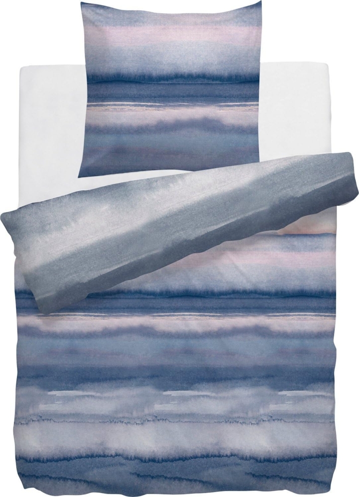 HnL Twill Bettwäsche Orchard Gestreift Blau 135x200 cm + 80x80 cm Bild 1