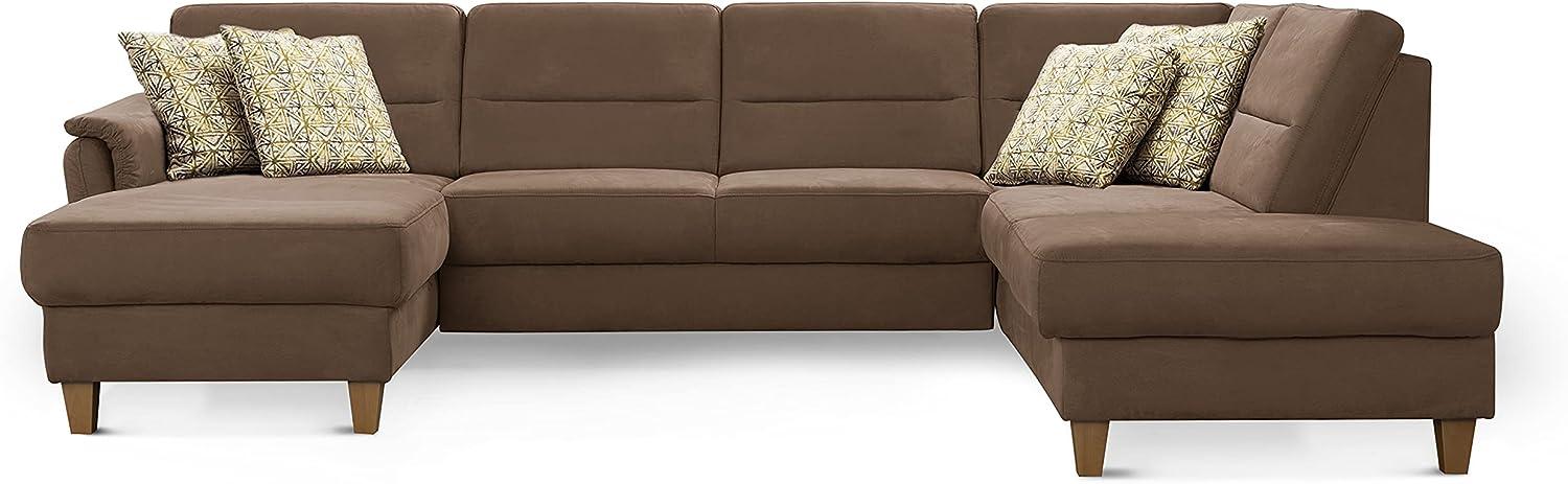 CAVADORE Wohnlandschaft Palera / U-Form Sofa mit Schlaffunktion, Stauraum und Federkern / 314 x 89 x 212 / Mikrofaser, Hellbraun Bild 1