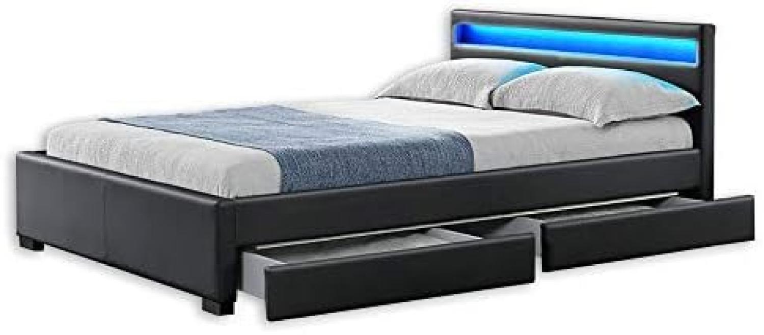 HOME DELUXE LED Bett mit Schubladen und Matratze NUBE - 140 x 200 cm Dunkelgrau Bild 1