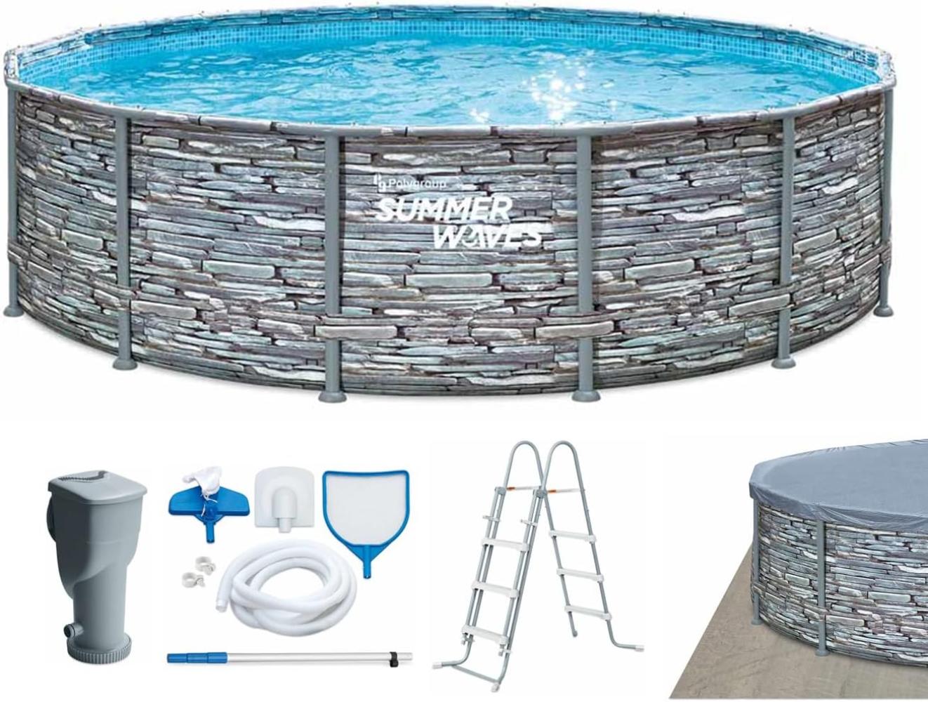 Summer Waves Elite Frame Pool | Aufstellpool rund | Komplettset | Steinoptik | Ø 427x107 cm Bild 1