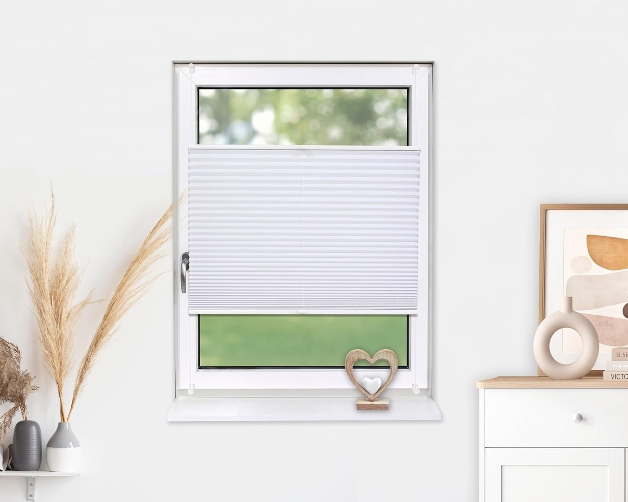 Deco-Raum® Plissee Basic ohne Bohren | Farbe: Weiß | Größe: B90 x H150 cm | Material: 100% Polyester | Farbe: Weiß Bild 1