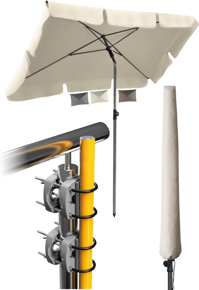 4smile Sonnenschirm Balkon SunnyShade, 200x125 cm, Beige - UPF 50+ Sonnenschirm rechteckig als Sonnenschutz Balkon - SunnyEasy Balkon-Schirm mit 2 x Sonnenschirmhalter + Sonnenschirmhülle Bild 1