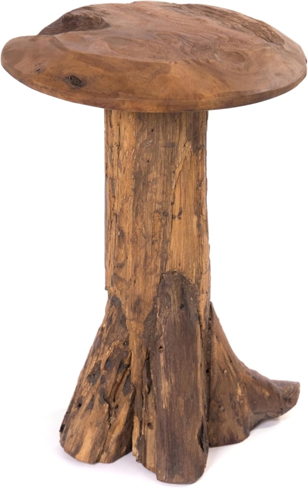 Hocker Mushroom Teak Wurzelholz massiv naturfarben Bild 1