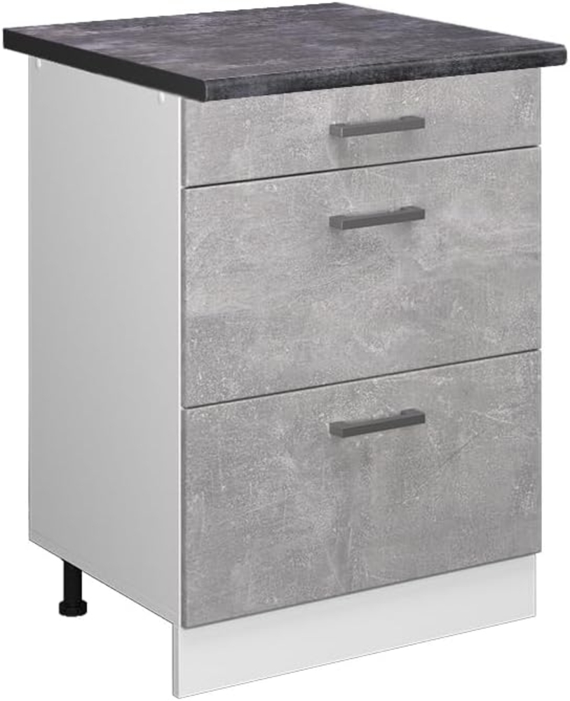 Vicco Küchenunterschrank R-Line, Beton/Weiß, 60 cm mit Schubladen, AP Anthrazit Bild 1