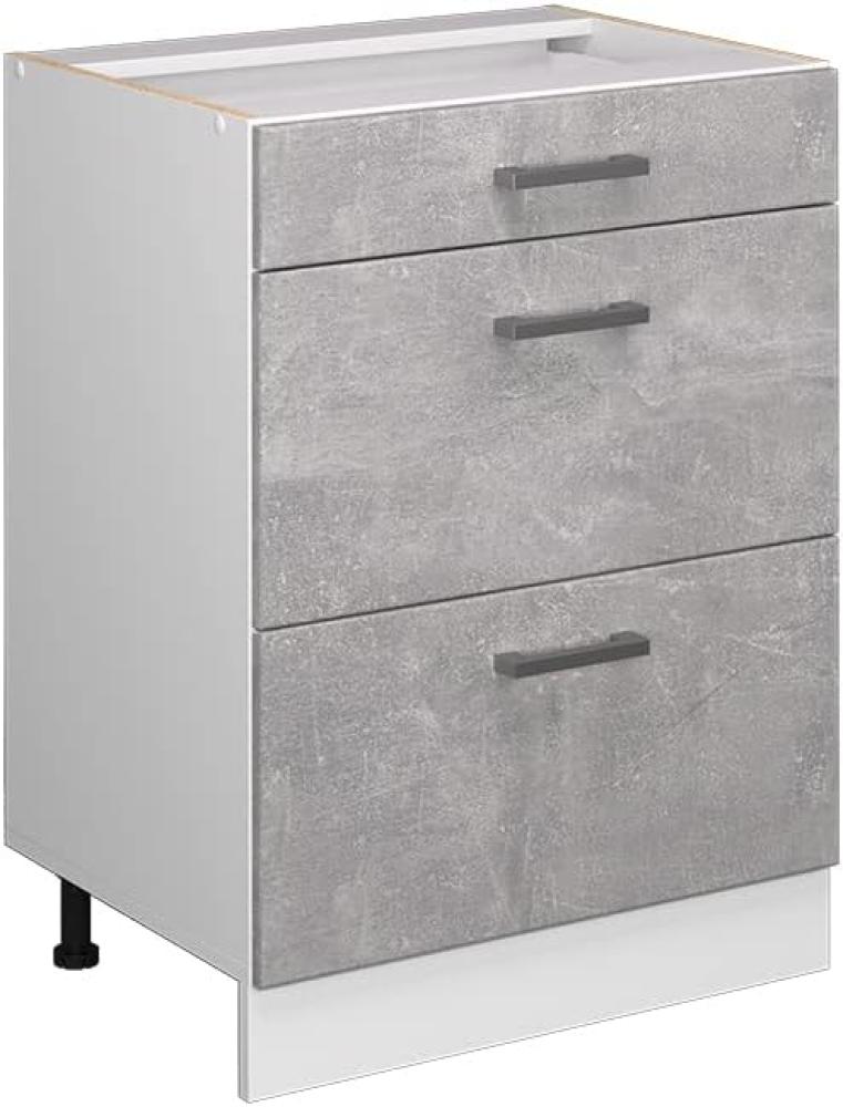 Vicco Küchenunterschrank R-Line, Beton/Weiß, 60 cm mit Schubladen, AP Anthrazit Bild 1