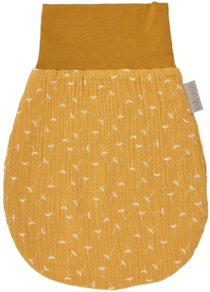 KraftKids Strampelsack Musselin gelb Pusteblumen für den Herbst/Winter aus Musselin Baumwolle und warmen Fleece in zwei Größen erhältlich Bild 1