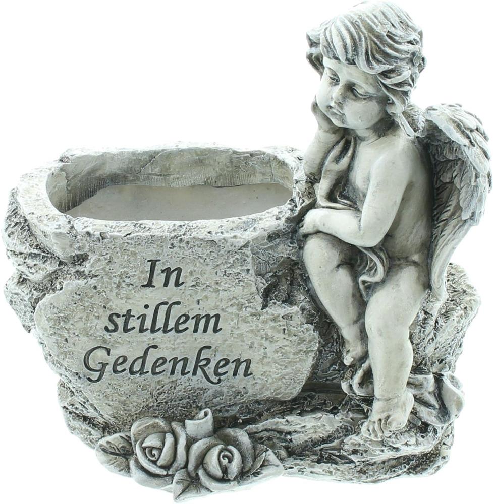 Pflanzer "Kleiner Engel" in verwitterter Optik, wetterfest, Schriftzug "In stillem Gedenken", Pflanzgefäß, Grabschmuck Bild 1