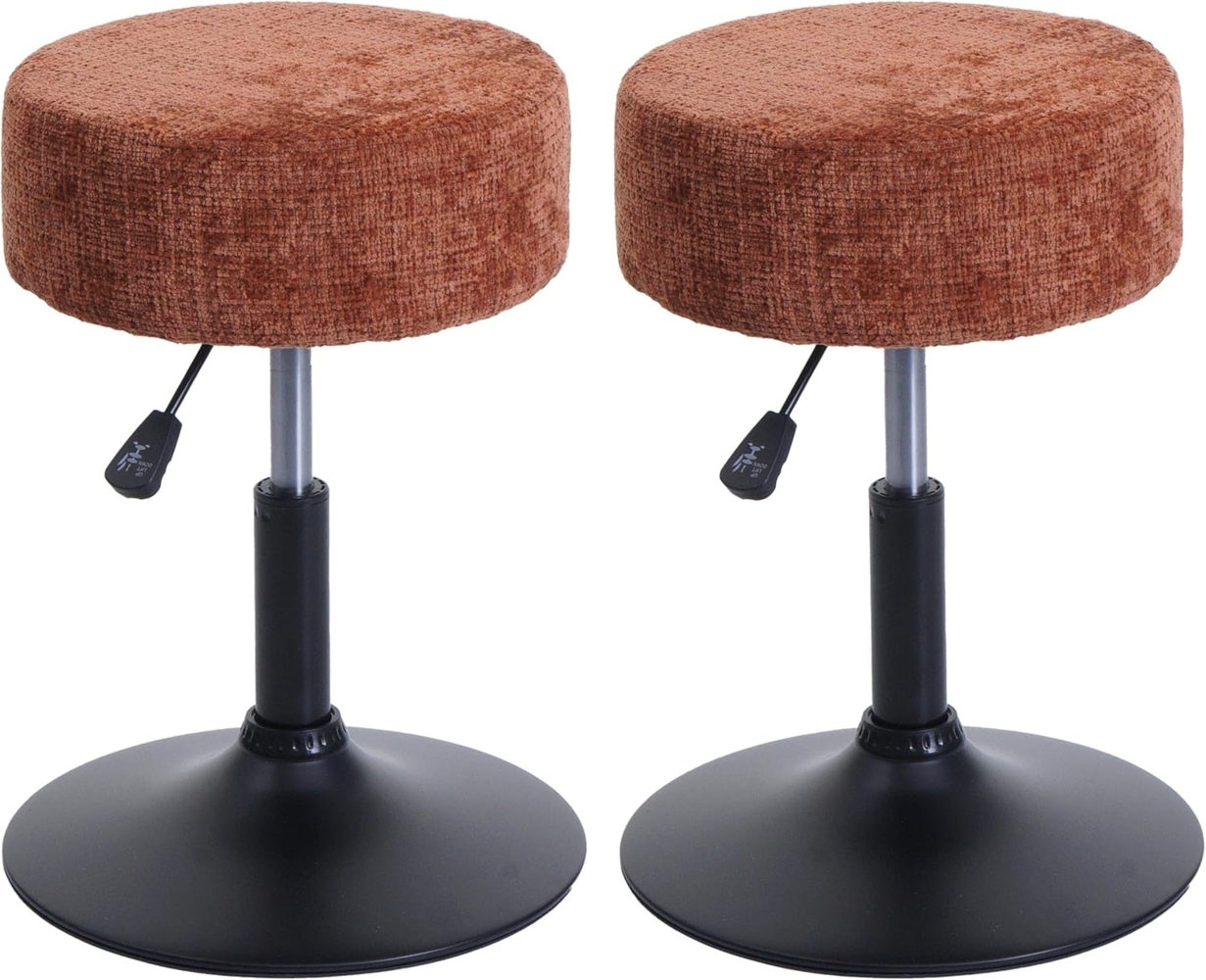 2er-Set Hocker HWC-C22, Sitzhocker, höhenverstellbar drehbar Ø 37cm Stoff Chenille (465g/m²) FSC® ~ terrakotta Bild 1