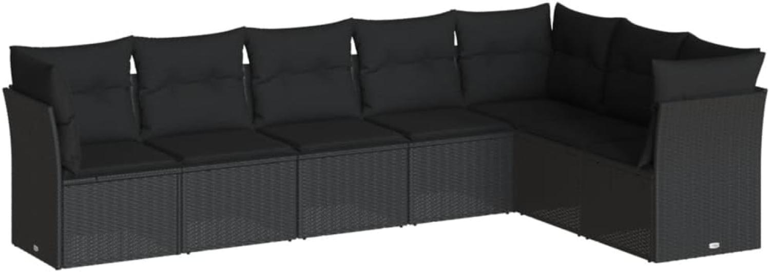 vidaXL 7-tlg. Garten-Sofagarnitur mit Kissen Schwarz Poly Rattan 3217735 Bild 1