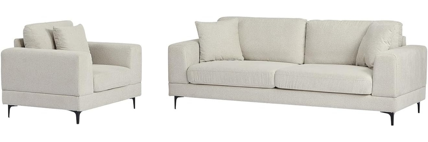 Vente-unique - Sofa 3-Sitzer & Sessel - Strukturstoff - Beige - JAMOLO Bild 1