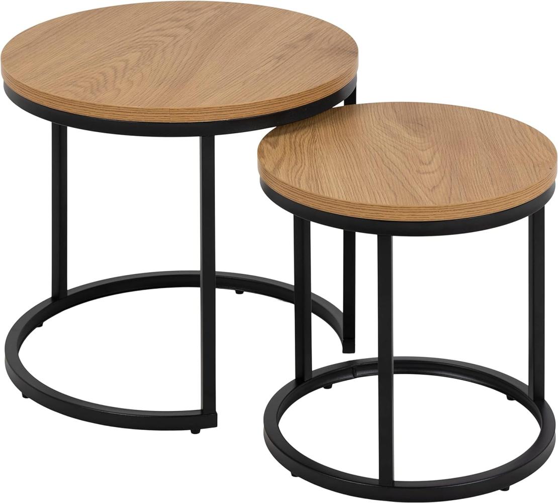 AC Design Furniture Spencer runde Satztische 2er-Set, Tischplatte aus Wildeiche und schwarze Metallbeine, Couchtisch-Set für Wohnzimmer, modernes Beistelltisch-Set,Lampentisch für Wohnzimmer oder Flur Bild 1