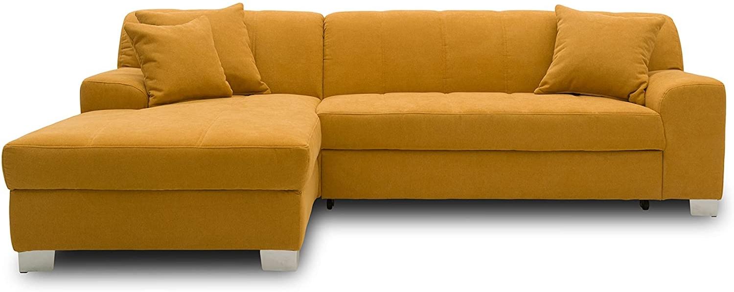 DOMO. collection Capri Ecksofa | Eckcouch in L-Form mit Schlaffunktion, Polsterecke Schlafsofa, mango gelb, 239x152x75 cm Bild 1