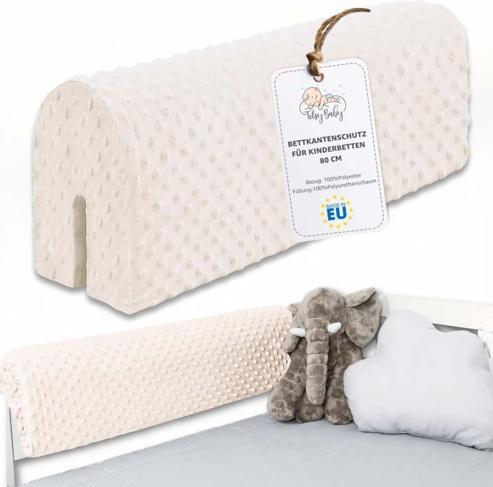 Bettkantenschutz für Kinderbetten 80 cm - Schutz für Bettrahmen Baby Bett rausfallschutz für boxspringbett bettgitter mit Bezug Kantenschutz Kinder Babybett Hellbeige Bild 1
