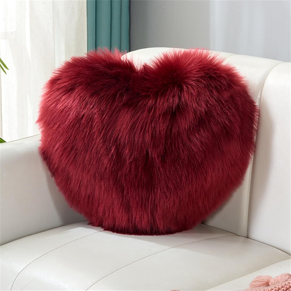 Herzkissen Doppelseitiger Flausch Superweiches Plüsch Dekokissen Love Zierkissen Herz Dekoratives Kissen für Wohnzimmer Sofa Kind Schlafzimmer Bett (Burgunderrot,35x45 cm) Bild 1