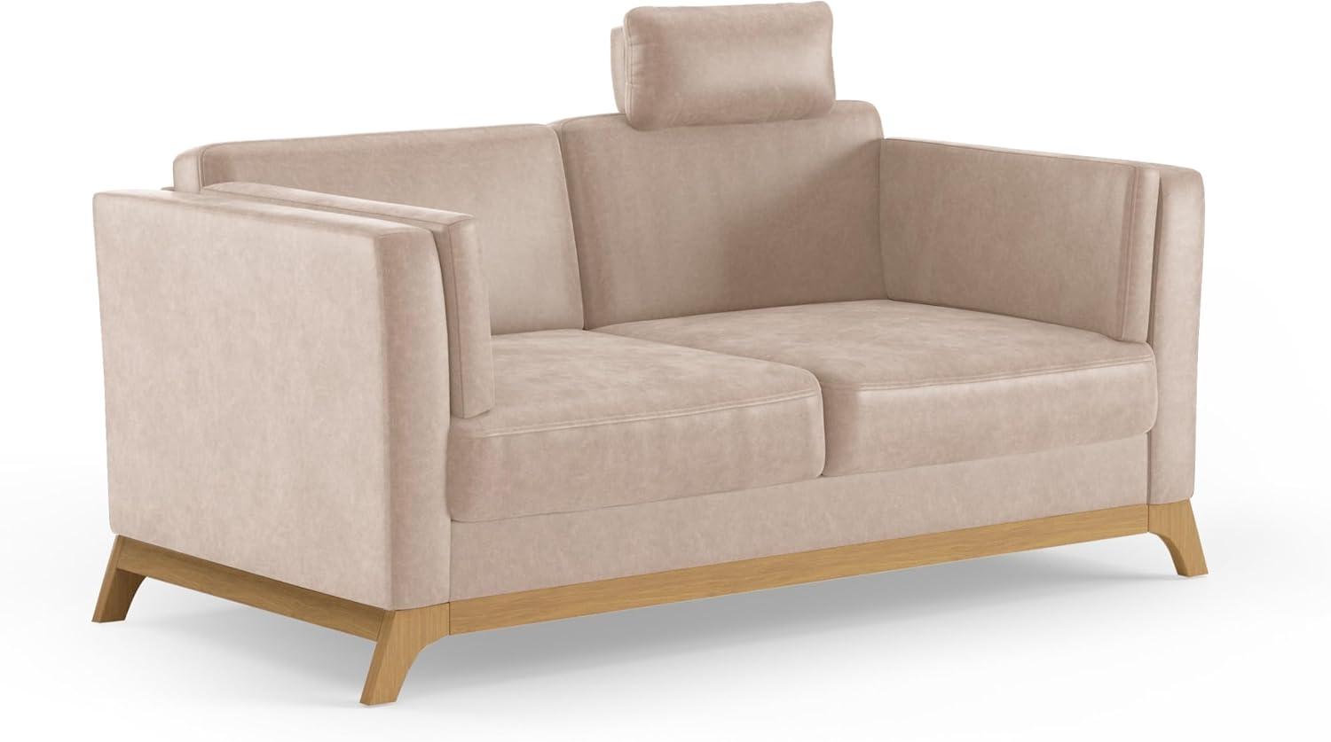 Cavadore 2,5er-Sofa Vida / 2,5-Sitzer Couch im trendigen Design mit massivem Holzrahmen in Eiche, Kopfstütze mit Kuschelkissen / 183 x 84 x 93 / Mikrofaser, Beige Bild 1