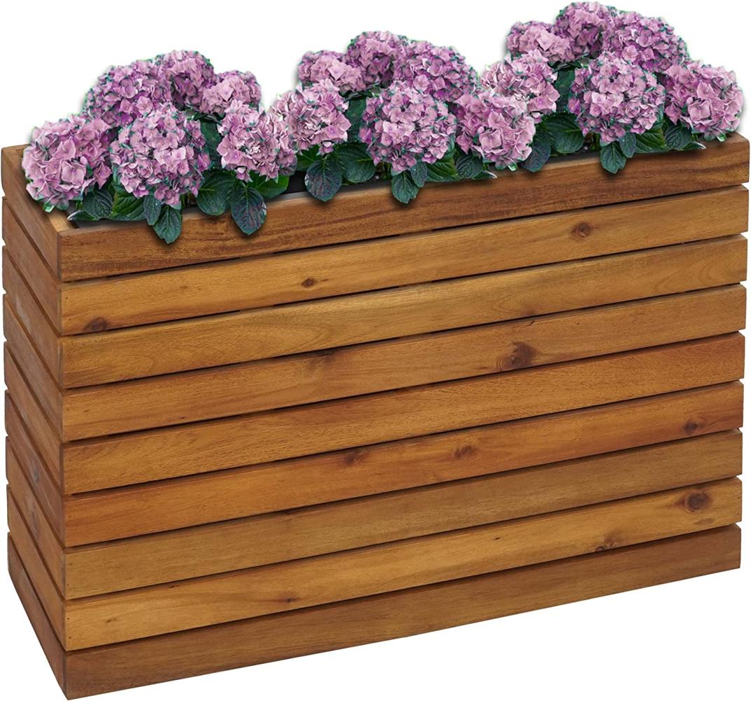 Pflanzkasten HWC-L21, Pflanzkübel Blumentopf Hochbeet, eckig 41x63x23cm Outdoor Akazie Holz FSC®-zertifiziert, braun Bild 1