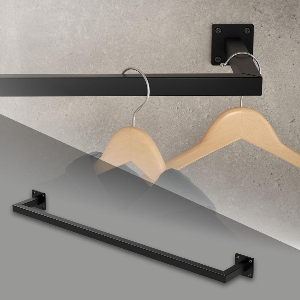 ML-DESIGN Kleiderstange Wandgarderobe Rechteck für die Wand aus Stahl inkl. Montagematerial (1 St), Garderobenstange 90x12 cm Schwarz U-Form Kleiderständer Kleidergestell Bild 1