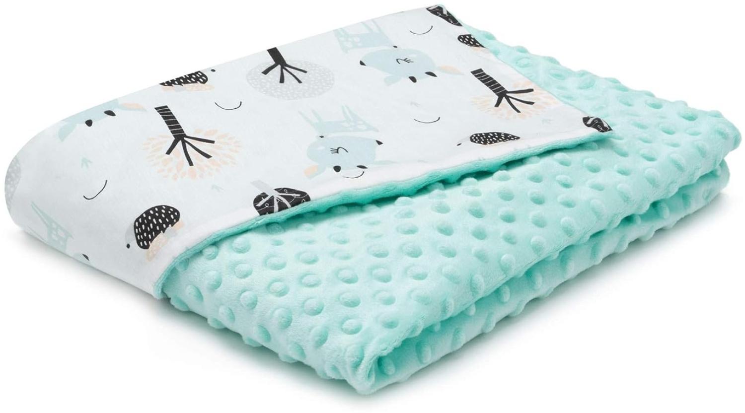 EliMeli Minky BABYDECKE Kuscheldecke Kinderwagedecke Krabbeldecke aus super weichem Minky Stoff und Baumwolle für den Sommer und Frühling Ideal als Geschenk (Türkis - Reh) Bild 1