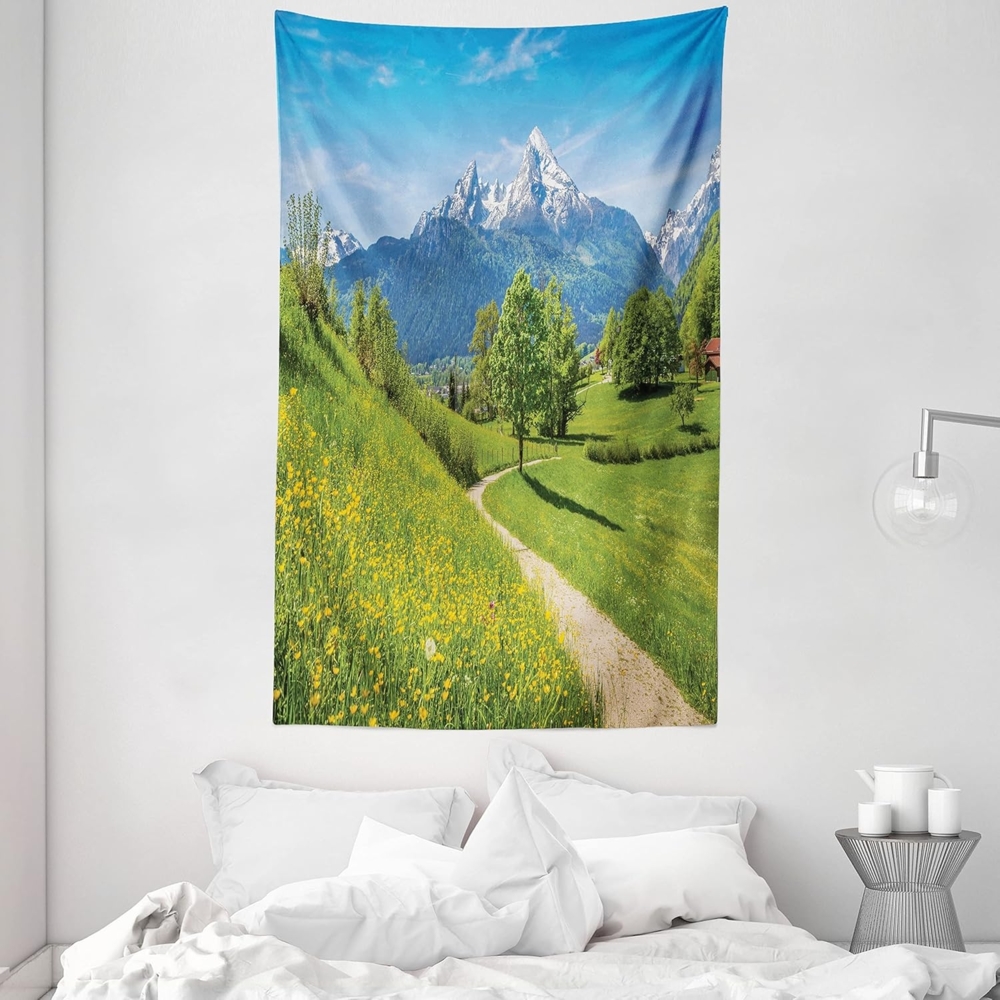 ABAKUHAUS Berg Wandteppich und Tagesdecke, Spring Scenery in Alps, aus Weiches Mikrofaser Stoff Wand Dekoration Für Schlafzimmer, 140 x 230 cm, Multicolor Bild 1