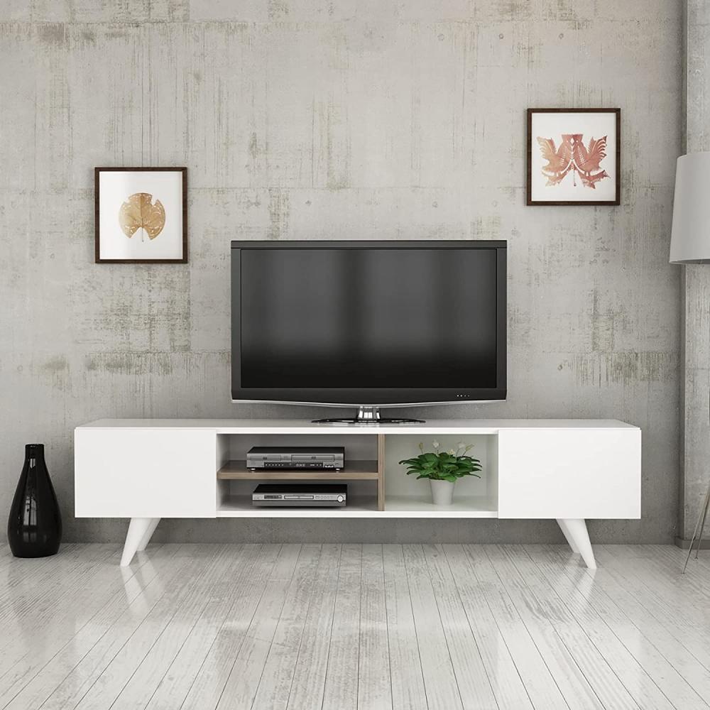 Fernsehtisch Assens 40x160x31cm Weiß / Walnuss [en. casa] Bild 1