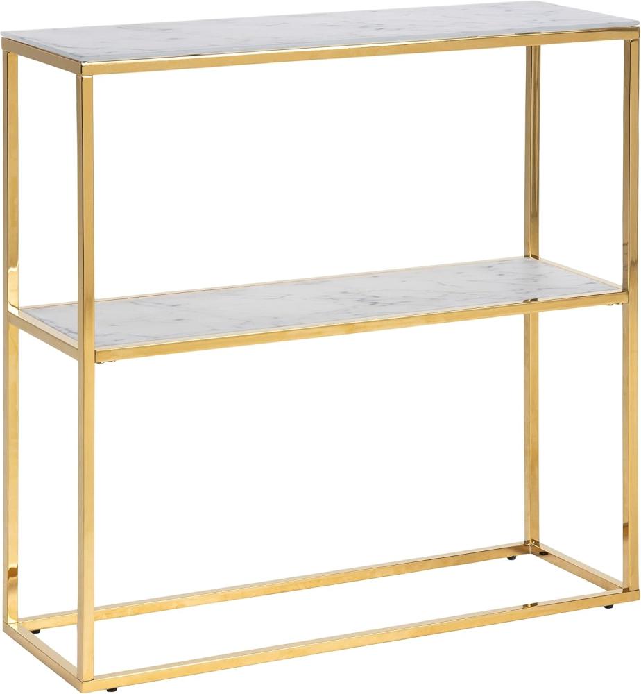 AC Design Furniture Antje Konsolentisch mit 1 Ablage, L: 79,5 B: 26 H: 80,5 cm, Glas/Metall, Weiß/Gold, 1 Einheit Bild 1