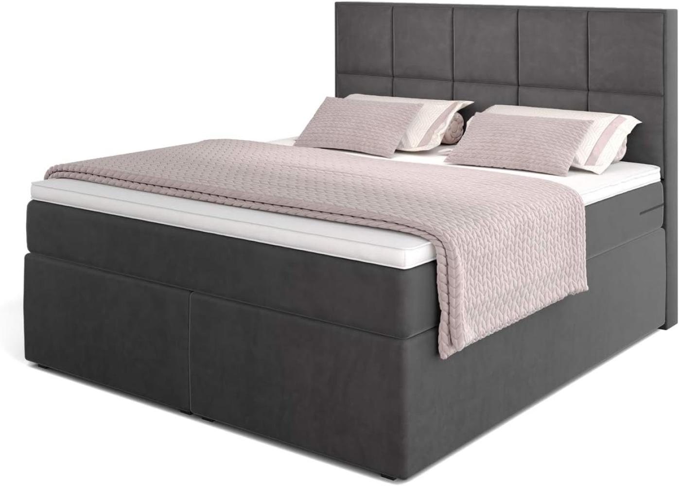 Betten Jumbo Dream Boxspringbett 180x200 mit 7-Zonen TFK Härtegrad H3 und Visco-Topper | Farbe Velour-Grau | div. Größen verfügbar Bild 1