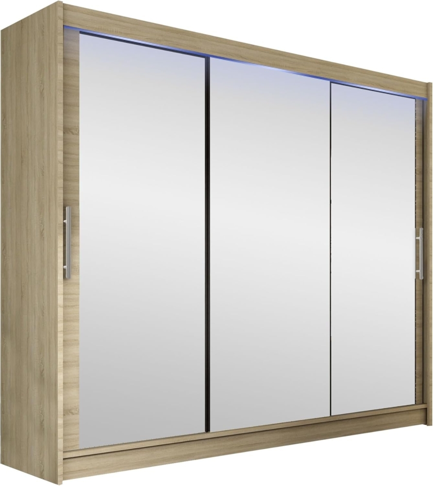 Kleiderschrank Aston III, mit RGB LED Beleuchtung, Farbe: Sonoma Eiche / Spiegel Bild 1