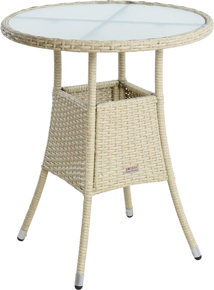 Beistelltisch Tisch Polyrattan Gartentisch Rattan Balkontisch Rund Beige Bild 1