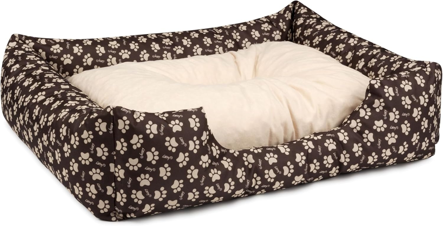 BedDog Hundebett MIMI, Hundesofa aus Cordura, Microfaser-Velours, waschbares Hundebett vier-eckig mit Rand, Hundekissen (M) ca. 70x55x18cm, SAND-DOG (braun/muster) Bild 1