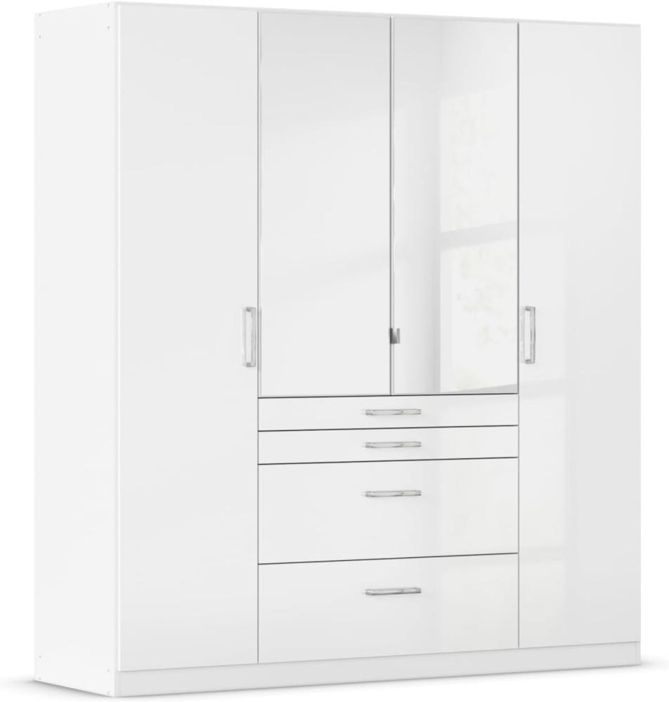 Rauch Möbel Homburg, Drehtürenschrank, Kleiderschrank, Garderobe, Schrank, Kleiderschrank weiß, Drehtürenschrank 4-türig, 2 Spiegeltüren, 4 Schubkästen, Farbe Weiß Hgl/Alpinweiß, 181x197x54cm Bild 1